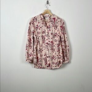 J Crew Classic Fit Collarless Long Puff SleeveFloral Pink Women's 10 Floral Top